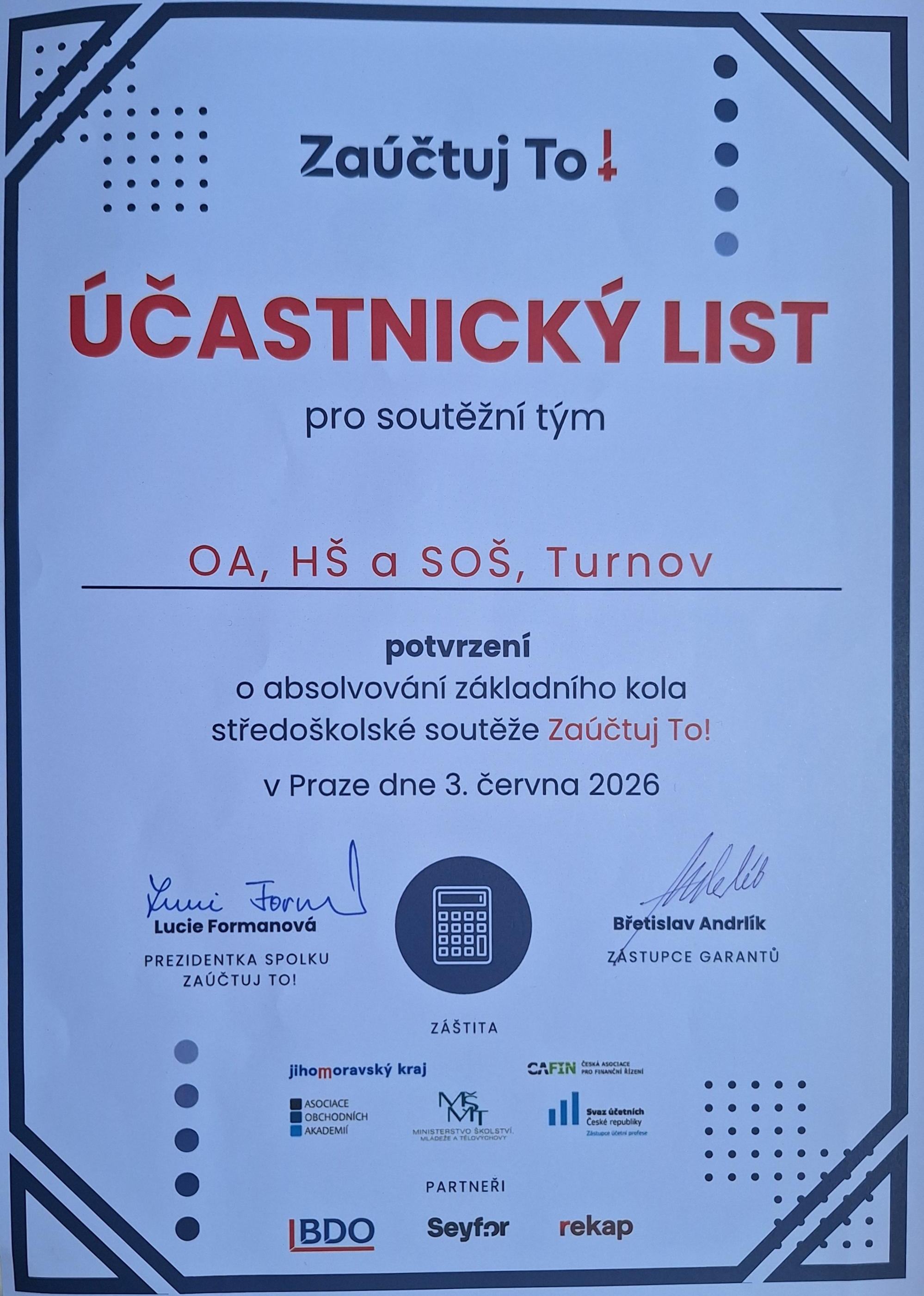 Účast na soutěži Zaúčtuj to! v Praze